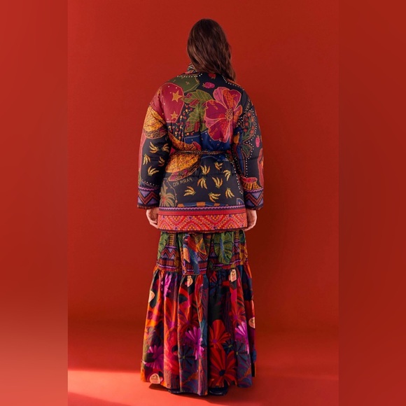 NWOT Farm Rio Crazy Mix Belted Puffer Jacket L - Picture 4 of 15